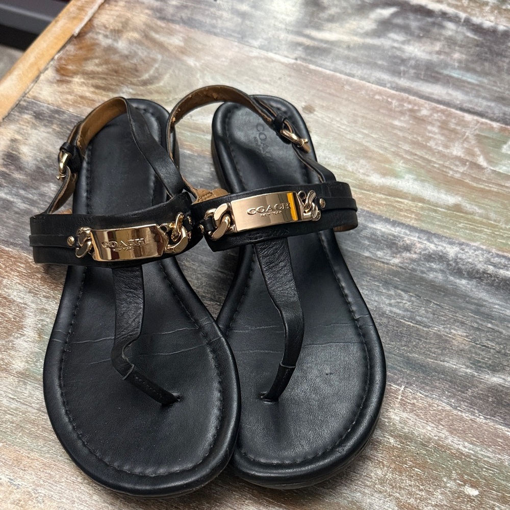 Coach Women's Sandals in Black with Gold Accents